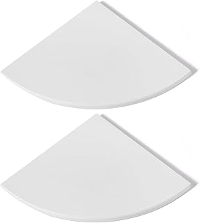 Koville 2 Pcs White Marble Corner Shower Shelf for Bathroom, 10'' Polished Marble Corner Shelves for Bath, Wall Mounted Stone Corner Shower Caddy, No Drilling Adhesive Shower Shelf