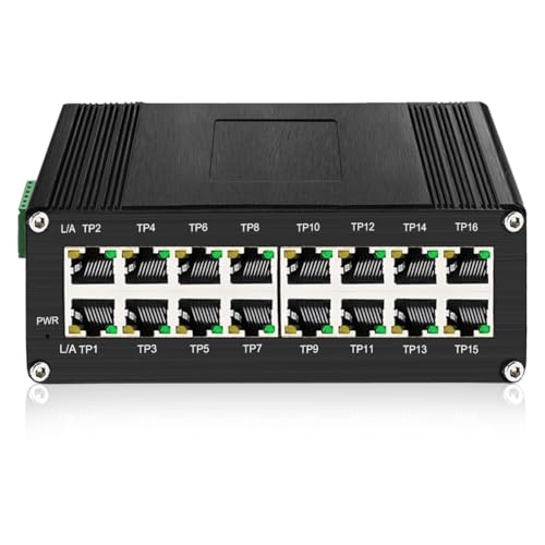 Image of 16-Port Gigabit Industrial Ethernet Switch, 10 /100 /1000Mbps, Redundant 12-48V DC Power, -40C to 80C Wide Temp, DIN-Rail Mount