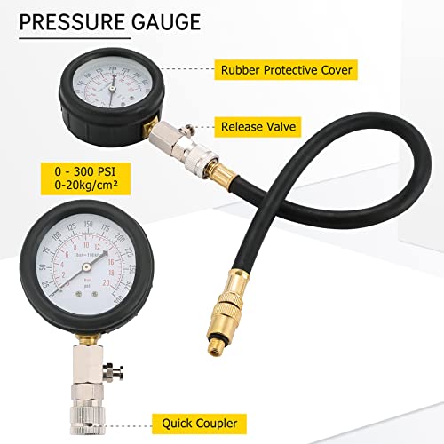 Acymner Cylinder Test Pressure Gauge Tool Set | Engine Compression Tester Gauge Kit with Adapters for Testing Small Gas Petrol Gasoline Engine on Automotive Motorcycle Snowmobile ATV