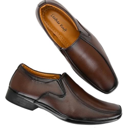 Image of Leatherkraft Panelled Formal Slip-On Shoes