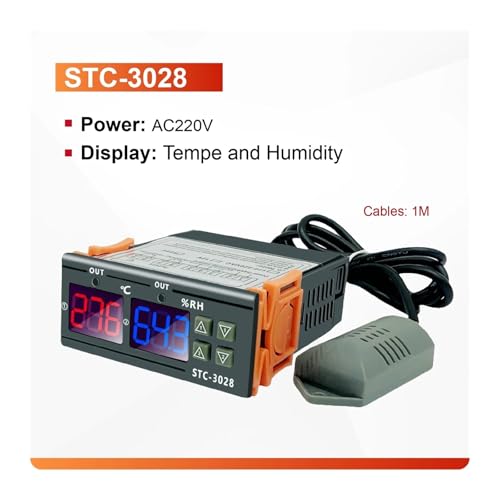 Interruptor de control de temperatura y humedad STC-3028 de 12V con sensor digital y doble salida relé 3