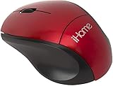 iHome Wireless Travel Mouse with Scroll Wheel and 2 Buttons (Mac and PC Compatible) (Red)
