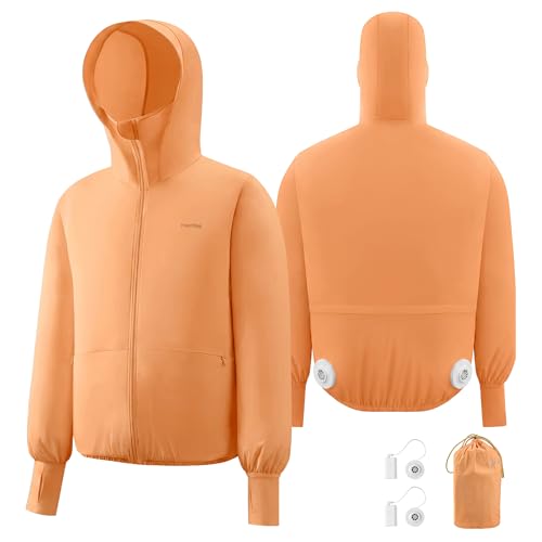 RoamFlex Air Cooling Fan Jacket - 20000RPM Dual Fans UPF50+ Sun Protection Waterproof 8H Battery 1.87lbs for Men Women -L (Orange)