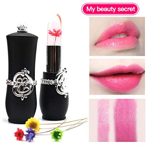 Superthinker Crystal Jelly Flower Lipstick - Moisturizer Clear Lip Gloss Balm Color Changing With Temperature Mood Lipstick Include Benefit Vitamin - Pack Of 6 (Black) #TOP2