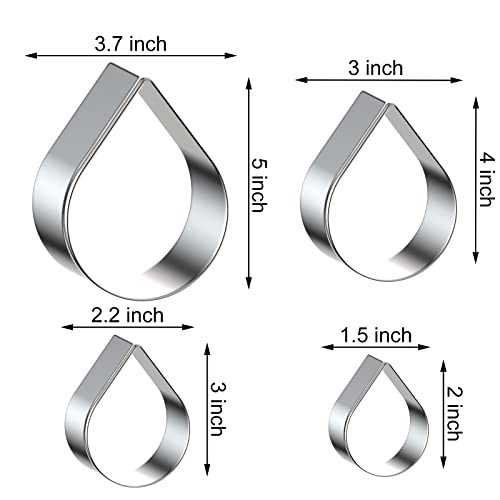 Teardrop/Raindrops Cookie Cutter Set Large - 5 Inch, 4 Inch, 3 Inch, 2 Inch -Water Drops Rose Flower Petal Cookie Cutters Molds - Stainless Steel #TOP1