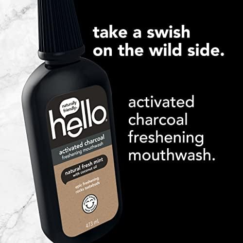 Hello Activated Charcoal Epic Freshening Mouthwash, Fluoride-Free Mouthwash with Natural Fresh Mint and Coconut Oil, Vegan, 443 ml