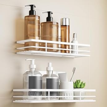 Foto di Saffruff 2 Ripiani Doccia Senza Foratura, Bianco, 2 Pezzi, Per Doccia, Bagno, Mensola Da Bagno, Supporto Per Shampoo, Con 2 Superfici Adesive