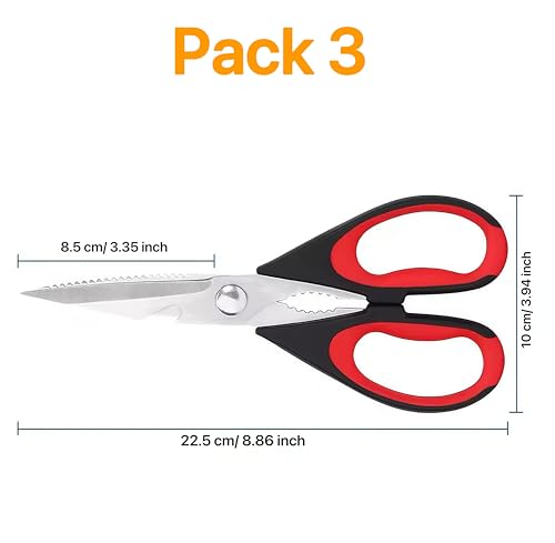 Image of Kitchen Scissors, Heavy Duty Shears with Safety Cover, Soft Grip, for Meat, Poultry, Herbs Cutting, Bottle and Jar Opener (Red-grey-orange)