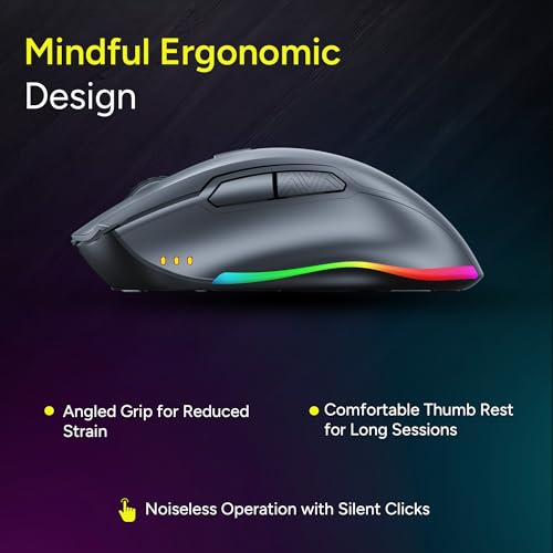 Image of Ambrane Wireless & Bluetooth Rechargeable Mouse with RGB Lights, High 2400 DPI for Gaming, 6 Buttons, Ergonomic Comfort Design, Connects 3 Devices, Silent Click, 15 Days Battery (Sliq Glow+, Black)