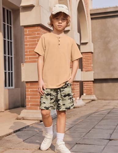 Image of Arshiner Boy's Textured Button Up Shirt and Shorts Set 2 Piece Summer Beach Outfit for 5~12 Years Kids