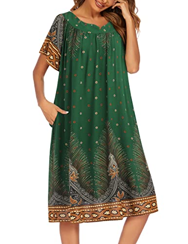 Image of Ekouaer Womens Nightgown Short Sleeve House Dress with Pockets-Floral Print Mumu Dress