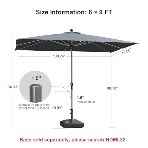 Image of PURPLE LEAF Patio Umbrella 6' x 9' Rectangle Tilt Market Umbrella Grey