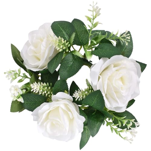 Corona de Flores Artificiales con Candelabros,Corona de Vegetación Artificial,Portavelas para Velas de Pilar, para Candelabros, Guirnaldas, Anillos de Vela, Boda, Fiesta, Navidad, Centro de Mesa
