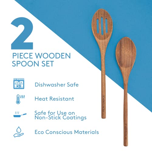 Real Simple Wooden Spoons For Cooking | 2 Piece Cooking Utensils Set With Slotted Spoon And Solid Wooden Spoon | Wooden Utensils For Cooking For Everyday Use #TOP3