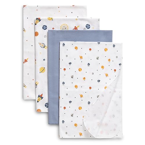 Image of Delta Children 100% Cotton Flannel Baby Receiving Blankets for Girls and Boys – 30x30 Inches (Pack of 4), Space Exploration