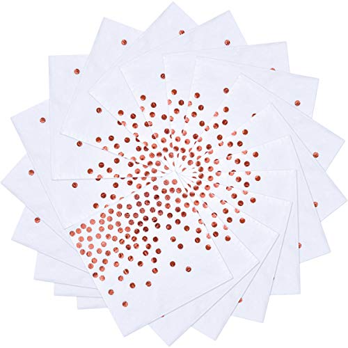 Disino 50 Pièces Serviettes de Table Blanc Or Rose pour la Fête, 33 X 33 cm Serviettes de Papier en Tissu Biodégradable pour Fête d'anniversaire, Noël Cover