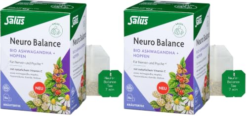 Salus – Neuro Balance Bio Ashwagandha + Hopfen Tee – 1x 15 Filterbeutel (30 g) – Für Nerven und Psyche – mit Vitamin C, Ashwagandha, Hopfen, Passionsblume und Kamille – für entspannte Auszeiten – bio