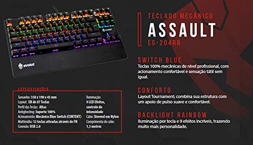 Teclado Gamer Mecânico Evolut EG204 Assault (Blue Switch) Com Fio