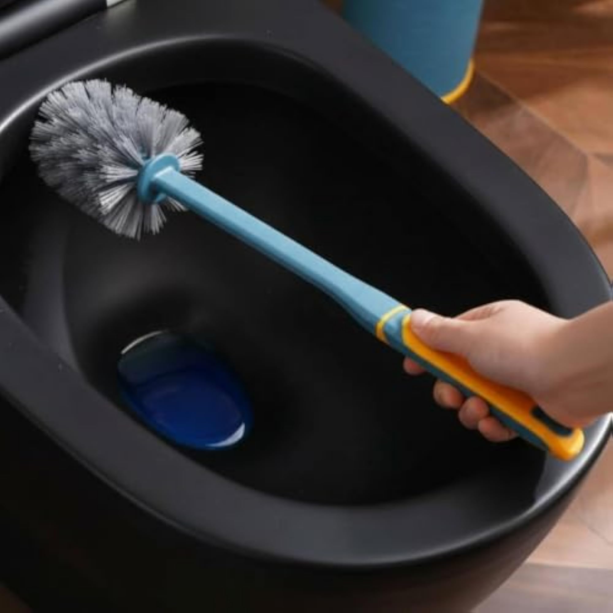 Round Head Toilet Bowl Brush with Base for Easy Cleaning