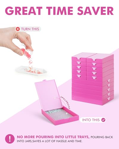 Image of CATEARED Trabricks 2-in-1 Stackable Diamond Art Trays With Lids, Diamond Art Storage, Craft and Bead Storage Organizer & Line-Up, Box Package (Pink, 15 piece Tray Kit)