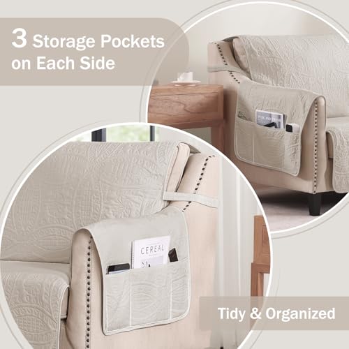 Image of Quilted Beige Grand Sofa Couch Covers, Soft Cozy Couch Protector for 4 Cushion Couch, Cover for Super Large Sofa, Oversized Grand Sofa Slipcovers Water-Repellent (Grand Sofa 88 inch, Beige Cream)