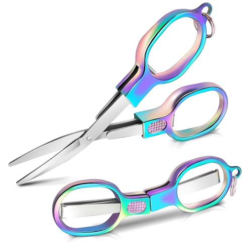 2PCS Folding Scissors, Color Stainless Steel Portable Travel Scissors, Foldable