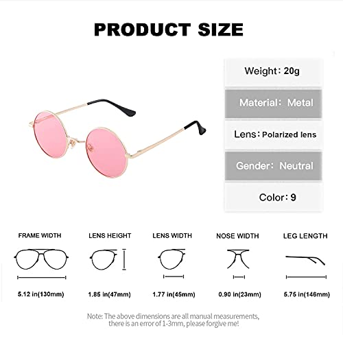 Image of Red Lens Circle Glasses Small Round Polarized Sunglasses for Women Men Retro Hippie Style Circle Sun Glasses