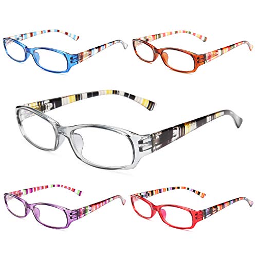 GAOYE 5-Pack Reading Glasses Blue Light Blocking,Spring Hinge Readers for Women Men Anti Glare Filter Lightweight Eyeglasses (Color Block, 2.0)