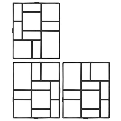 Topeakmart 3PCS Concrete Paving Stepping Stone Mold Path Walk Maker Paver Walk Way, Rectangular Patterns with 10 Grid, 23.8 x 19.9 x 1.7 in, Black