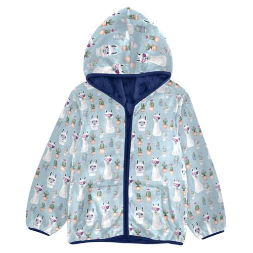 Alpaca Cactus Boys Fleece Coat,Children's Zip-Up Hoodie Jacket,Baby Warm Fashion Outerwear 3-10T,A113425