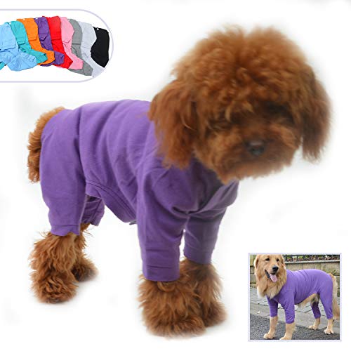 Lovelonglong Four Feet Dog Lightweight Pajamas, Pure Cotton Dog Jumpsuits 4 Legs Dog Onesies T-Shirt Stylish PJS Puppy Costume for Large Medium Small Dogs Purple M
