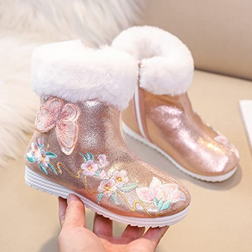 Girls Shoes Butterfly Embroidered Warm Cotton Boots Embroidered Boots National Style Boots Tall Boots for Winter2