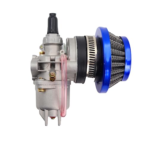 Viviance Carburador Carb Carby + Acero 44mm Filtro de aire + Pila compatible con 47cc 49cc Mini Moto Dirt Pocket Bike ATV Quad Go Kart Minimoto - Filtro azul