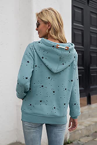 Kapoohott Womens Hoodies Long Sleeve High Necked Printed Hoodies Casual Comply Pullover Sweatshirts With Pockets(Light Green,L) #TOP2