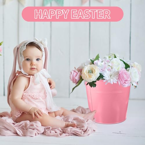 Image of Didaey 12 Pcs 9 Quart Large Galvanized Metal Buckets with Handle Inch Heavy Duty Stainless Steel Pails Round Pail for Party Wedding, Crafts, Utensils, Table Centerpieces (Pink)