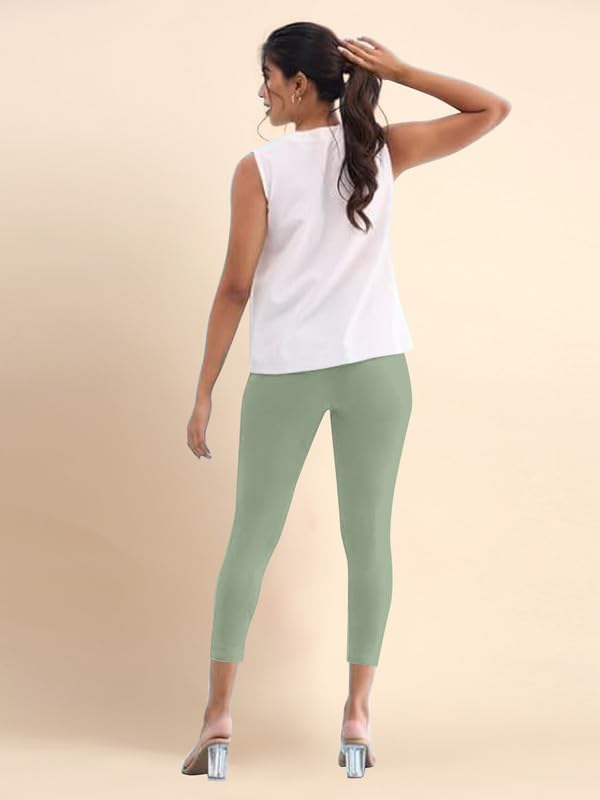 Image of TRENDMALLS Women's Microfiber Elastane Stretch Soft Cropped Leggings with Ultrasoft Waistband for Women