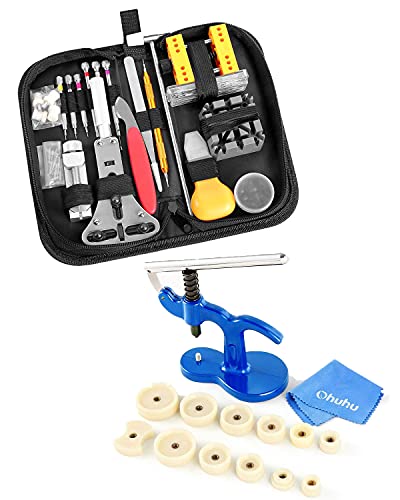 Watch Repair Kit, Ohuhu 174 PCS Watch Battery Replacement Tool Kit+Ohuhu Watch Press Set, Professional 13 Piece Watch Case Closer with 12 Dies