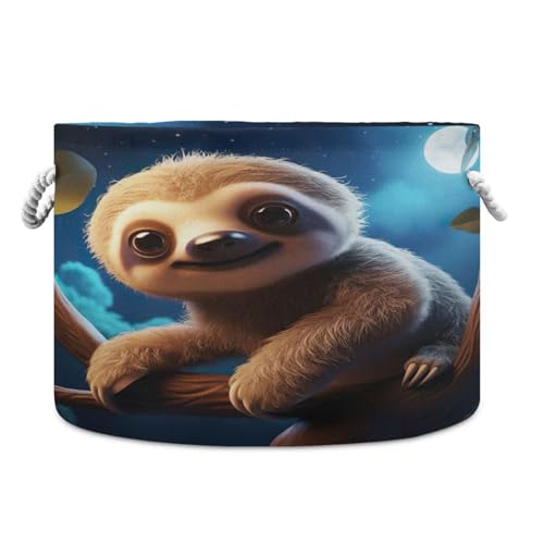 Round Cute Baby Sloth Tree Storage Basket Large Organizer Bin Laundry Hamper Toy Storage Basket with Handle for Nursery Clothes Toys 202b4252