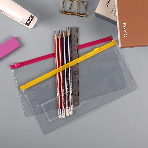 Labuk 25Pcs Poly Zip Envelope, 9 X 4.7 Inches, Clear Zipper Pouch With Label Plastic Reusable Envelopes, For Office Supplies, Muti-Color #TOP4