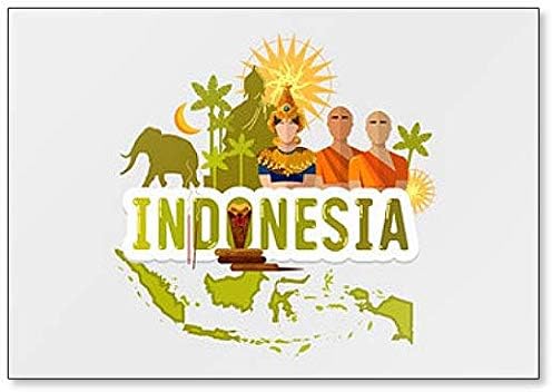 Travel to Indonesia Symbols and Attractions, Illustration Classic Fridge Magnet