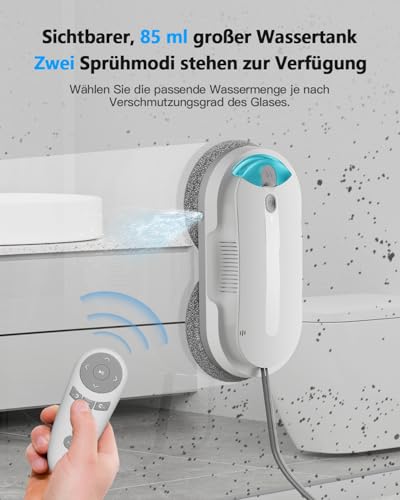 HIXZAP fensterputzroboter mit bidirektionalem ultraschall-zerstäubungs-wasserstrahl und 85ml-wassertank – fensterroboter mit starker saugkraft und luftdrucksensor für gründliche Reinigung Bildschirm – Bild 4