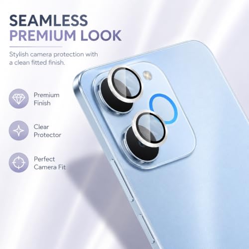 Image of FIRST MART Silver Camera Ring Guard Protector for Realme P4 Lite | Tempered Glass with Metal Alloy Rings, HD Clear, Scratch Resistant, Case-Friendly | Pack of 1
