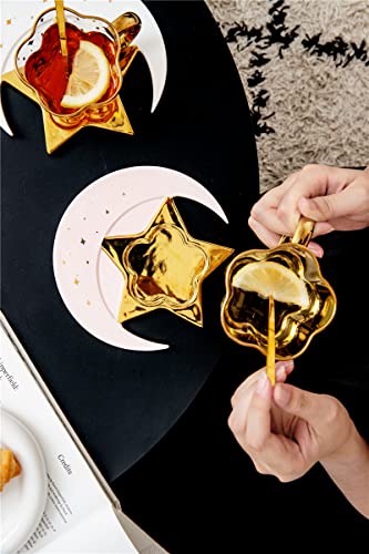 Berjaya Glass Coffee Cup And Star Moon Saucer With Spoon Set Golden Handle Glass Cup Afternoon Tea Juice And Water Drinks Mug (Blue) #TOP4