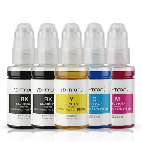 Image of D-tron GI 790 Compatible Refill Ink for Canon Pixma G1000 G1010 G2000 G2010 G3000 G3010 G4000 G4010 G4085 Printers (Black-2 /Colour-3) Pack of 5