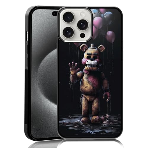 MMYAJT Bonita funda negra FNAF para iPhone 15 Pro Max, TPU a prueba de golpes, funda protectora para iPhone de terror Five Nights Videojuegos, regalo para niños, niñas, hombres y mujeres