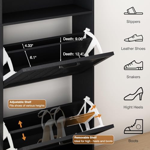 Image of Hidden Shoe Storage Cabinet with 4 Flip Drawers & Open Storage