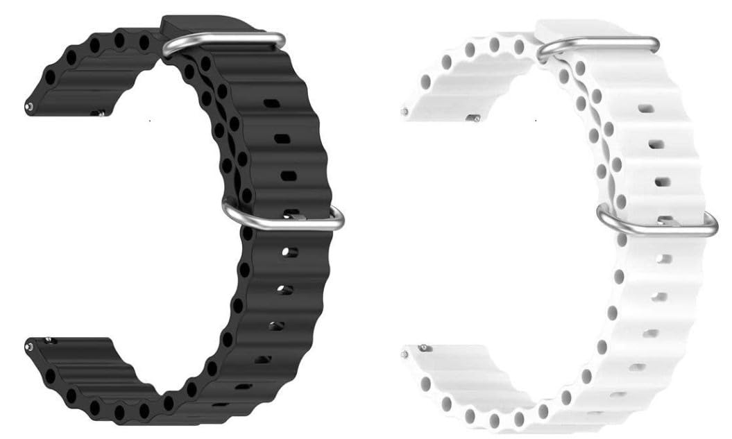 EDNITA 22mm Ocean SmartWatch Band Strap for Noise Halo, Colorfit Pro 3,Colorfit Ultra,Oneplus Watch,Fossil Gen 5E 44mm, Gen 5(44mm),Firebolt Invincible Plus,Legacy,Cobra - Black & White - Pack of 2