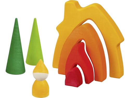 goki 58427 - Zwergenhaus - goki Evolution - aus hochwertigem Ahornholz - 7 Teile - Bunte Farben auf Wasserbasis - Made in Europa