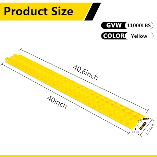 Image of 2 Pack Yellow Drop Over Cable Cover Ramp 40 x 5.3 x 0.9 Inch, Heavy Duty Cable Hose Protector Ramp with 1 Channel, High Load Capacity for Indoor Use, Office, Warehouse & Event Areas