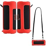 Taoricen Silikonhülle für JBL Grip Lautsprecher, Tragbare Schutzhülle mit Schultergurt & Karabiner, Lautsprecher Zubehör Case (Rot)